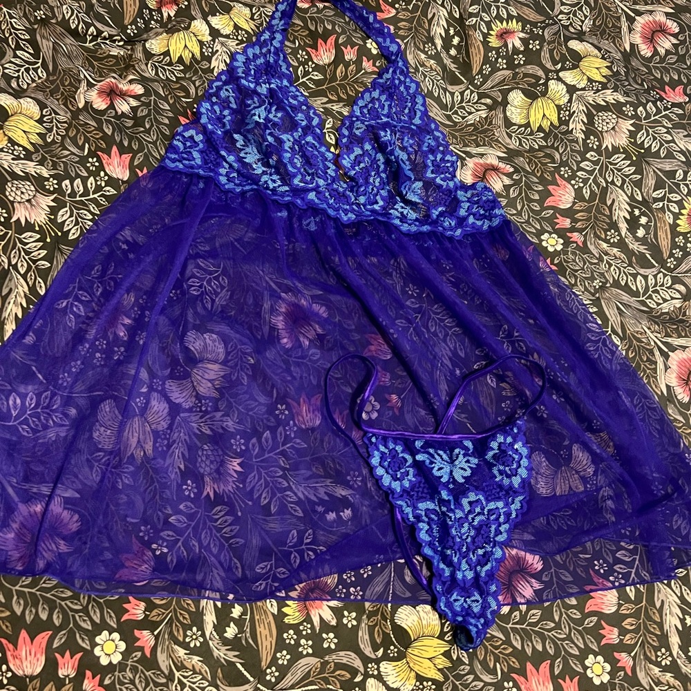 Victoria's Secret Royal Blue Lace Chemise Set